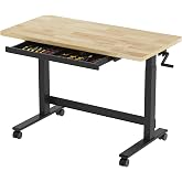 FLEXIMOUNTS 48" Adjustable Workbench, Rubberwood Worktable with Hand Crank | 28.27"&ndash;44" Height Adjustment, Drawers, 360&deg; Casters and Heavy-Duty Steel Frame for Garage, Woodworking, Sewing and Crafts