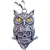 7Dots Art Owl with yellow eyes and a skull Pendant Necklace with 20 inches chain