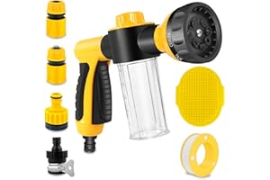 GANCIU Dog Wash Sparyer, 8-Way Spray Pattern Dog Washing Hose Attachment with Soap Dispenser, Pet Bath Brush, Garden Hose Nozzle Sprayer for Watering Plants, Lawn, Patio, Car Wash, Showering Pet Outdoor