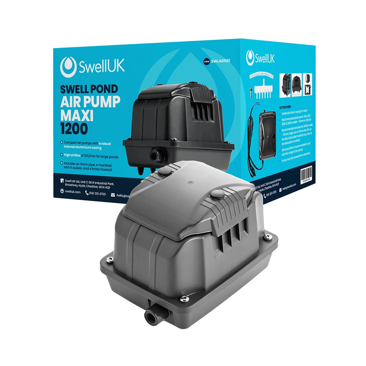 Swell Air Pumps Maxi 1200 | Robust Air Pump | Garden Pond Air Pump | Fish Pond Essential | 3 Year Guarantee