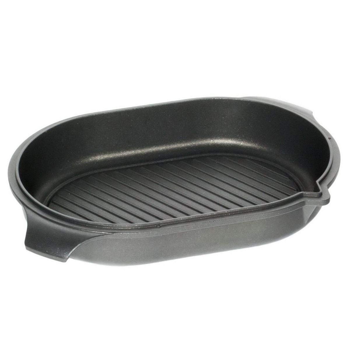 AMT Gastroguss Deckel mit Grillboden Induktion 32 x 22 cm Aluguss Boden: 28,5 x 17,0 cm für Bräter I-3222