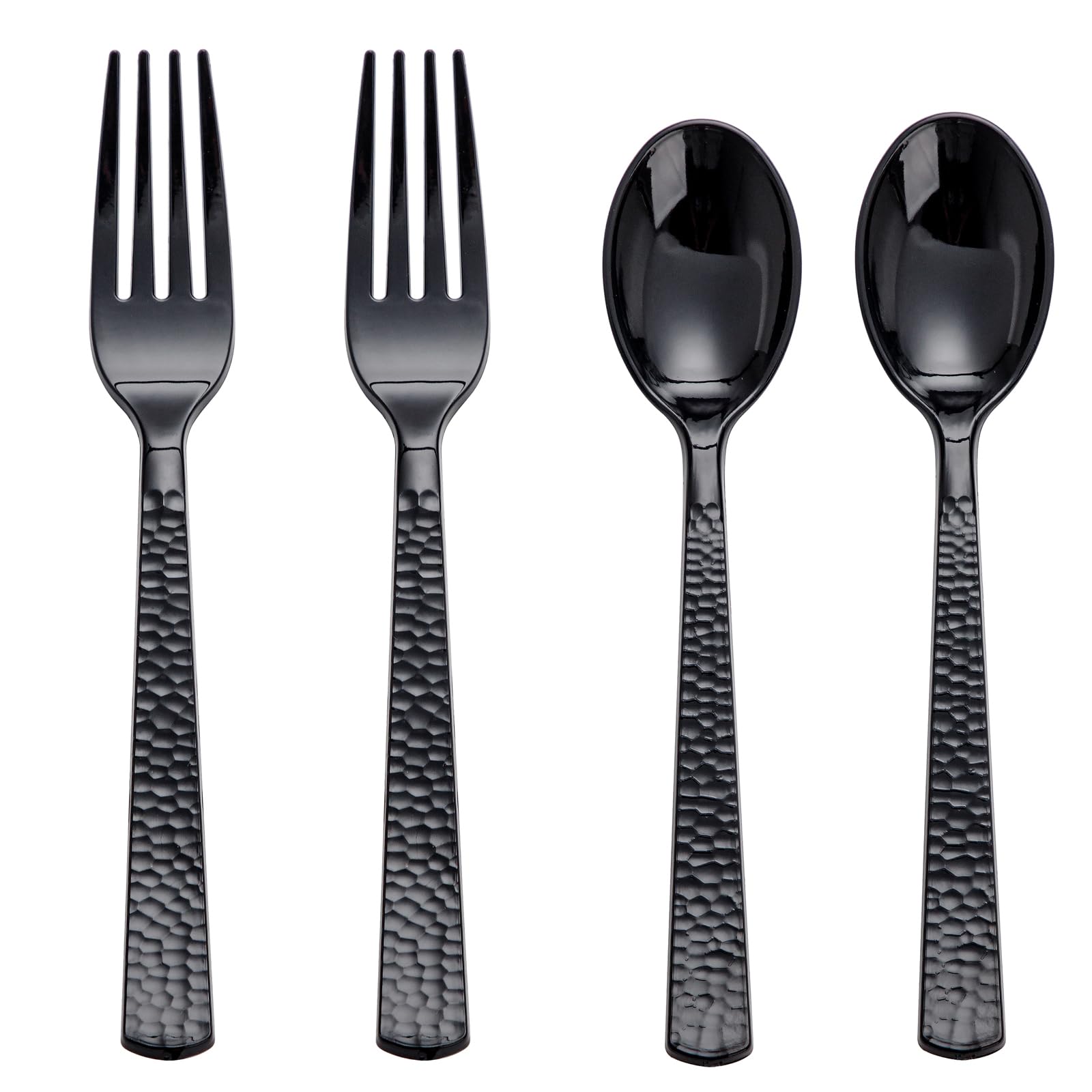Photo 1 of KIRE 400PCS Black Plastic Spoons and Forks Disposable - Black Plastic Silverware Set Disposable Cutlery - 200 Forks, 200 Spoons for Halloween Party/Wedding