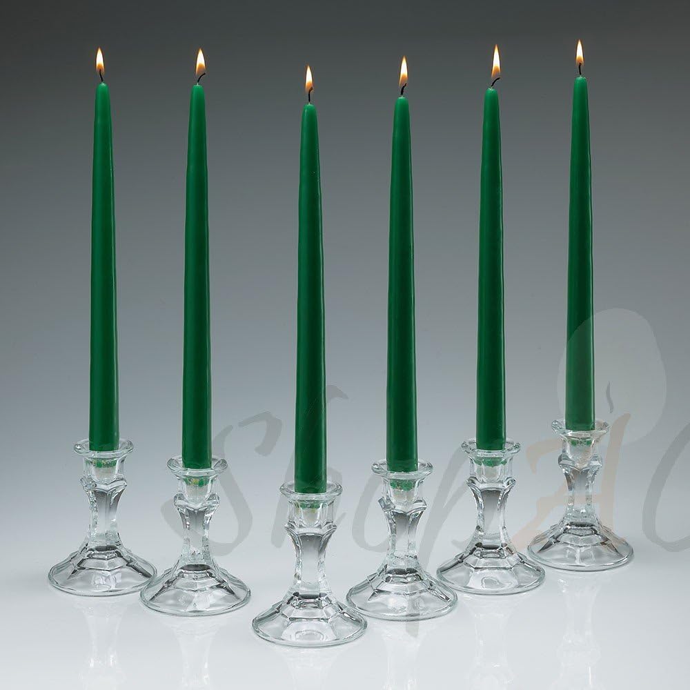 Holiday Green Taper Candles 12 Inch Tall 3/4 Inch Thick Set