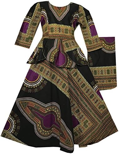 Decoraapparel African Girls Wax Dashiki Wrap Skirt Suit Women Maxi Outfit Suit M, L, XL