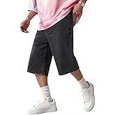 Heyfanee Mens Baggy Jean Shorts Stretch Loose Fit Denim Shorts Below Knee 15 Inch Inseam