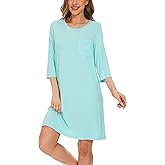 GYS Women's Bamboo Viscose Nightgowns Crewneck 3/4 Sleeve Sleepwear Comfy Night Shirt Sleep Dress