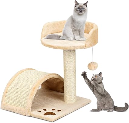Costway Arbre à Chat Avec Griffoir Centre Dactivités Chat Escalier Pour Animaux Grimpeur Pour Chat 355 X 355 X 44 Cm Beige
