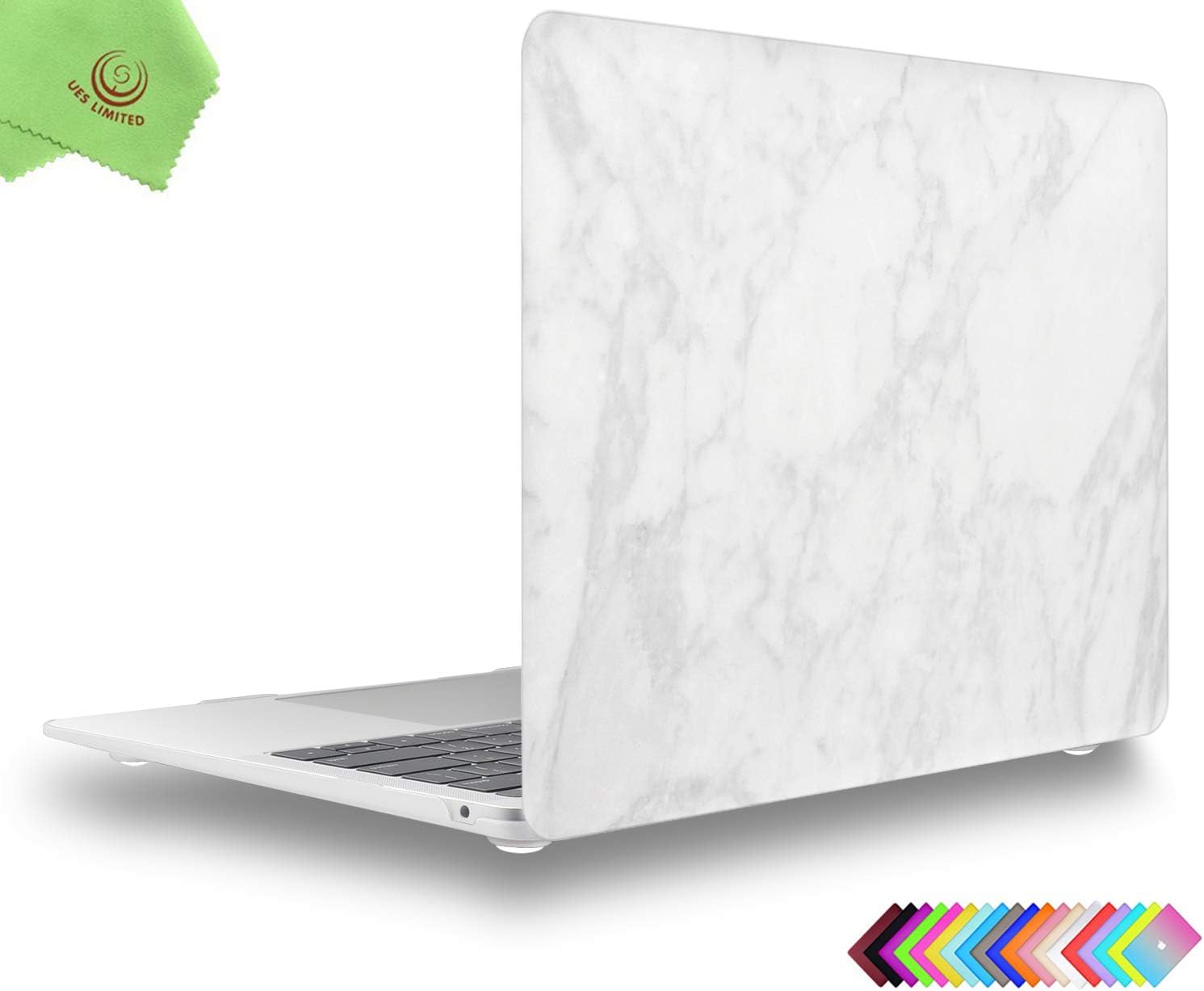 UESWILLCompatible with 2021 2020 2019 2018 MacBook Air 13 inch M1 A2337 A2179 A1932 with Retina Display Touch ID, Marble Pattern Hard Case Cover + Microfiber Cloth, White