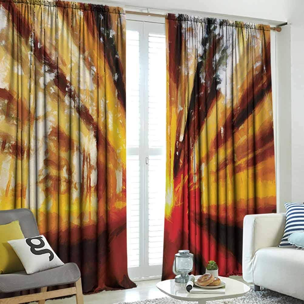 hengshu Country, Hanging Shadow Rate 85% ations, Photo of Magical Sunbeams Trees at Sunset in The Forest Nature Scenery Print, for Nursery-Room, Yellow Orange, W72 x L84 Inch,