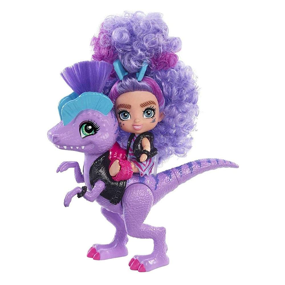 Cave Club Cave Tots Rebel Tot Doll (Approximately 3.5 Inch) Small Doll with Dinosaur & Curly Purple Hair, Wearing Outfit & Accessories