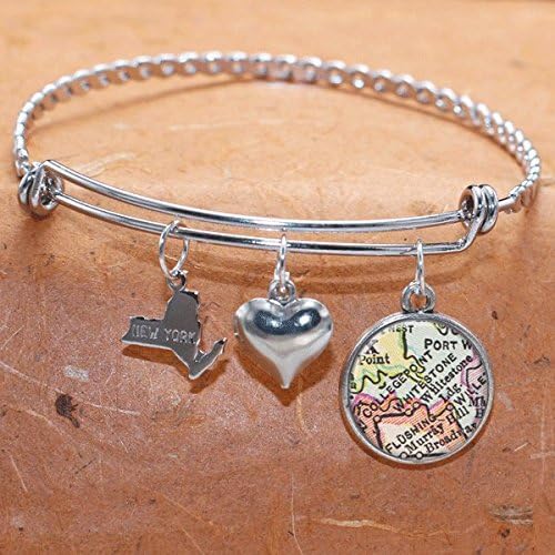 Map Charm Bracelet Whitestone, College Point NY State of New York