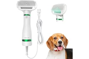 COLORCORAL Pet Hair Dryer Brush, White, Safe for All Hair Types, Flexible Stainless Steel Bristles, 3 Temperature Settings, 300W, Unisex Hair Brush for Small & Medium Dogs & Cats