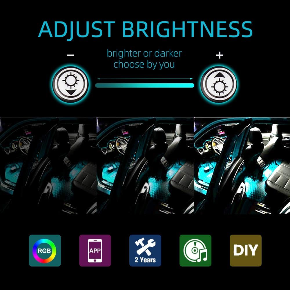 Car Interior Lights, Caferria Car LED Strip Light 4pcs 48 LED App Controller Waterproof Multi DIY Color Music Under Dash Car Lighting Kits with Sound Active Function for Smart Phone, Car Charger DC 12: Car Electronics