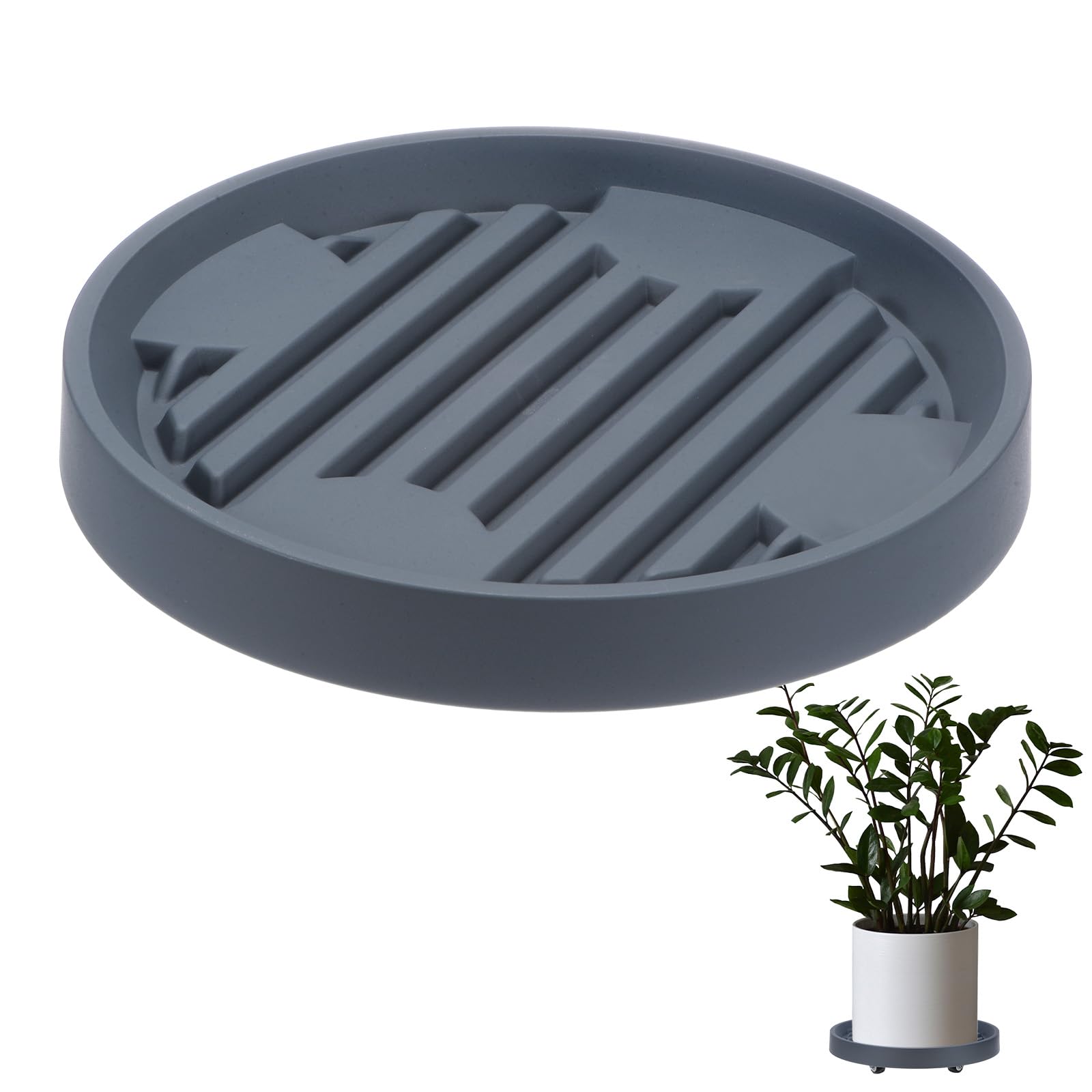 M METERXITY Plant Stand with Wheels, 22cm Round Plant Dolly with Hidden Rolling Casters for Indoor/Outdoor Flower Pot/Garden Planter, 360° Plant Pallet Trolley [88lbs, Grey]