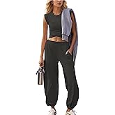 YUENIU Womens Two Pieces Lounge Outfits Athletic Sets Workout Cropped Tops Casual Sweatpants Tracksuits Joggers with Pockets