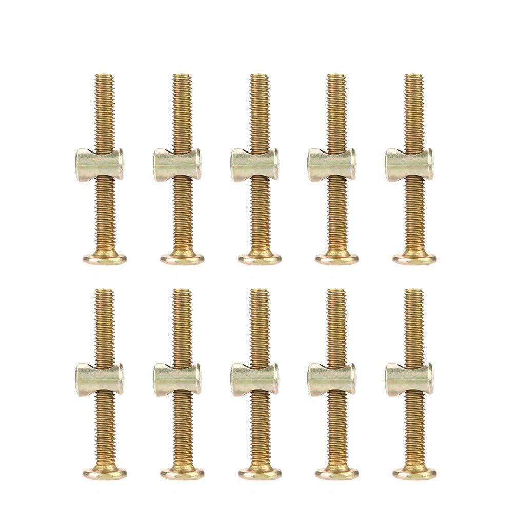 10PCS M6 Bolt Carbon Steel 50mm Furniture Bolts Screws With 6mm Barrel Nuts Connector Fastener Cam Fittings with Dowel and Pre-Inserted Nut