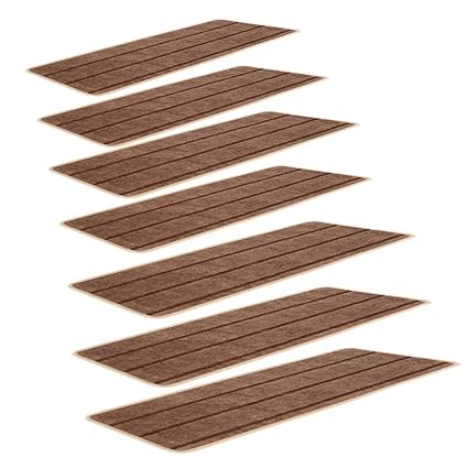 SLB Works Polypropylene Fiber Stair Tread Carpet Solid Brown, with Self-Adhesive Side Nylon Buckle Mounting, Non-Slip Carpets 9.4 L x 25.6 W, Stairs Treads Mats, Set of 7