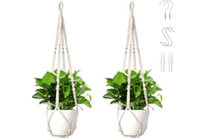 Wdmxszdq 35 Inch Macrame Plant Hanger Set of 2 with 4 Hooks,Hanging Planter with Wooden Bead Accents, No Tassels,Suitable for Indoor and Outdoor Boho Home Decor, Ivory (Pots and Plants Not Included)