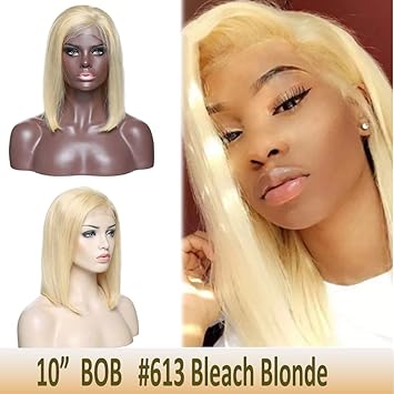 Blonde Lace Front Bob Wigs Brazilian Virgin Human Hair Short Straight Wig Side Part Pre Plucked With Baby Hair For Black Women 613 Bleach Blonde 130