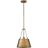 Hinkley Cartwright Small Single Light Drum Pendant, Adjustable Height, Bold Rivets, Rustic Brass with Oil Rubbed Bronze Accen