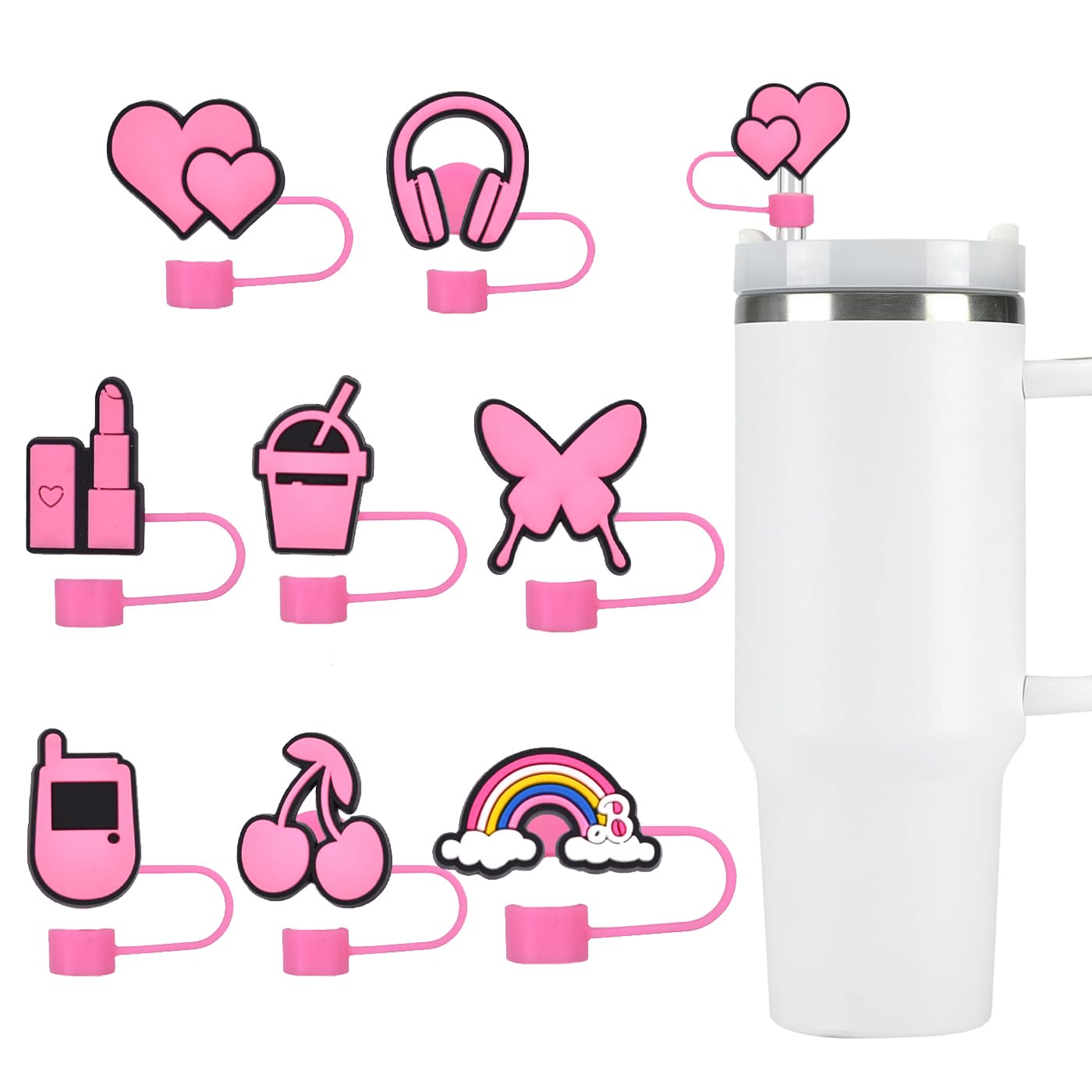 AYNKH 8 Pcs Cup Straw Cover Dust-Proof Silicone Cup Accessories PVC Soft Rubber Straw Sleeve Decorative Accessories Reusable Straw Tips Protectors