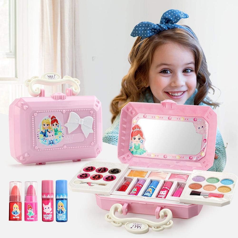 iYoung 23pcs Girl Makeup Set Folding Makeup Palette With Mirror And Secure Close Cosmetic Toy Set For Children Nail Varnish Eyeshadow Set Fixed For 3-12 Years (Pink)