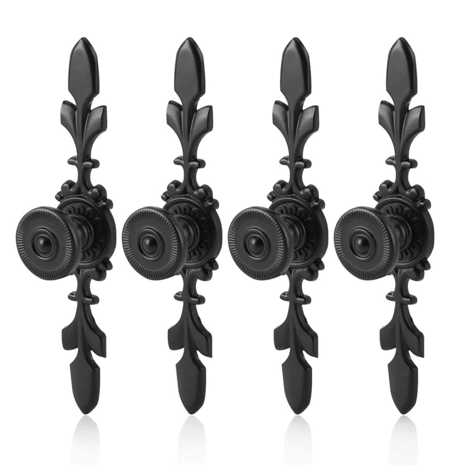 Etern 4PCS Vintage Style Wardrobe Handle, Retro Black Aluminum Cabinet Handle, for Modern Simple Wardrobe Doors, Drawers, Household Hardware Single-Hole Handles(Black)