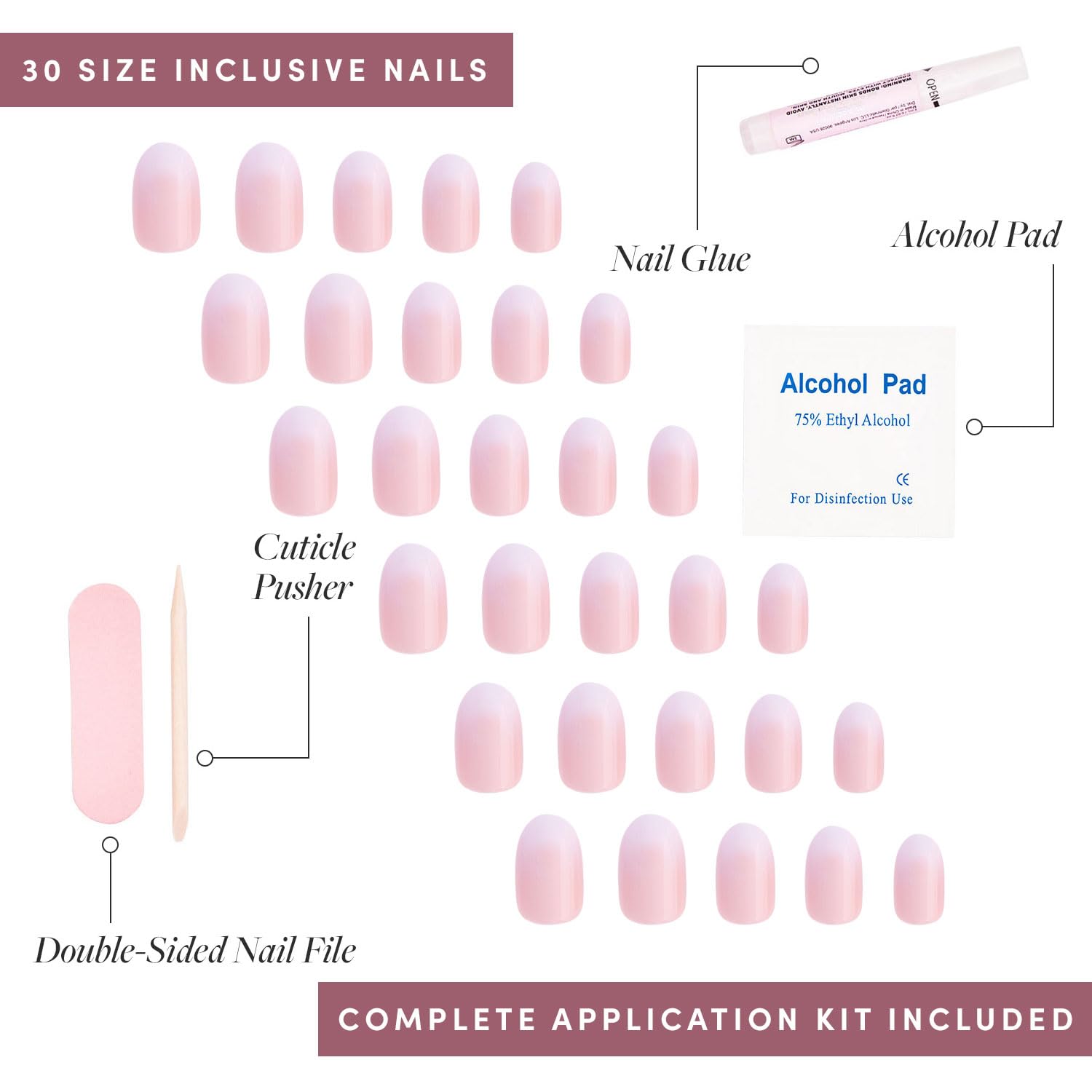 Glamnetic Press On Nails - Creamer | UV Finish Neutral Ombre Short Round Nails, Reusable | 15 Sizes - 30 Nail Kit with Glue - Image 4