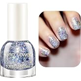 NovaCharm Shimmer Silver Nail Polish - Glitter Quick Dry - 10ml Clear Holographic - Glossy Silver Glitter - Iridescent Sparkl
