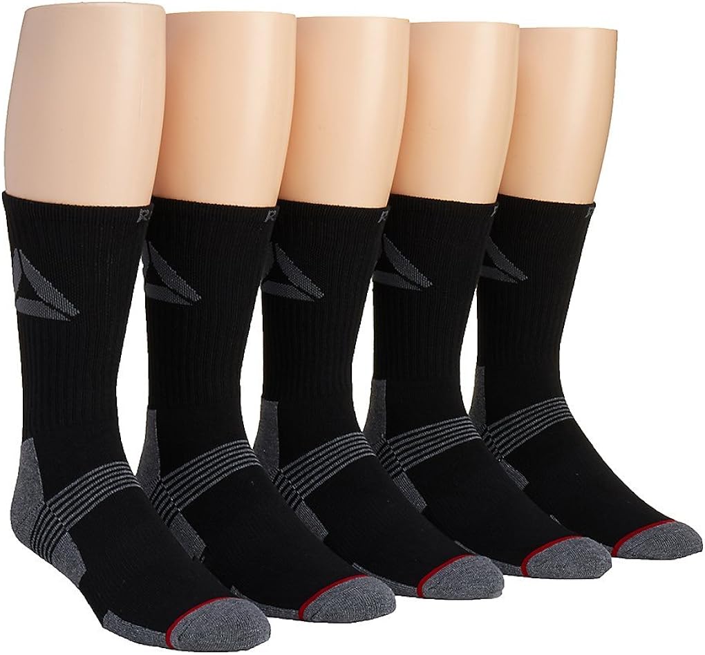Mens Reebok 5 Pack Athletic Crew Socks (Black/Gray) Clothing