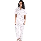 Sleepyheads Women's Sleepwear Poplin Cotton Short Sleeve Button Up Top Pajama Set