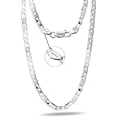 LeCalla Solid 925 Sterling Silver Italian 3 MM, 4 MM Diamond-Cut Solid Flat Mariner Link Chain Necklace for Women Men with Lobster Clasp, Made in Italy (16, 18, 20, 22, 24 Inches)