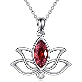 YFN Lotus Necklace Sterling Silver Birthstone Pendant Lotus Jewelry Mothers Day Birthday Gifts for Women