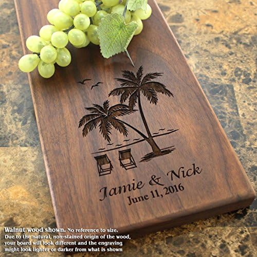Straga Handmade Cheeseboard Personalized Tropical Beach Design #409- Wedding & Anniversary Gift for Couples-Housewarming & House Closing Present-Destination Wedding-Tropical-Relaxation-Summer Home