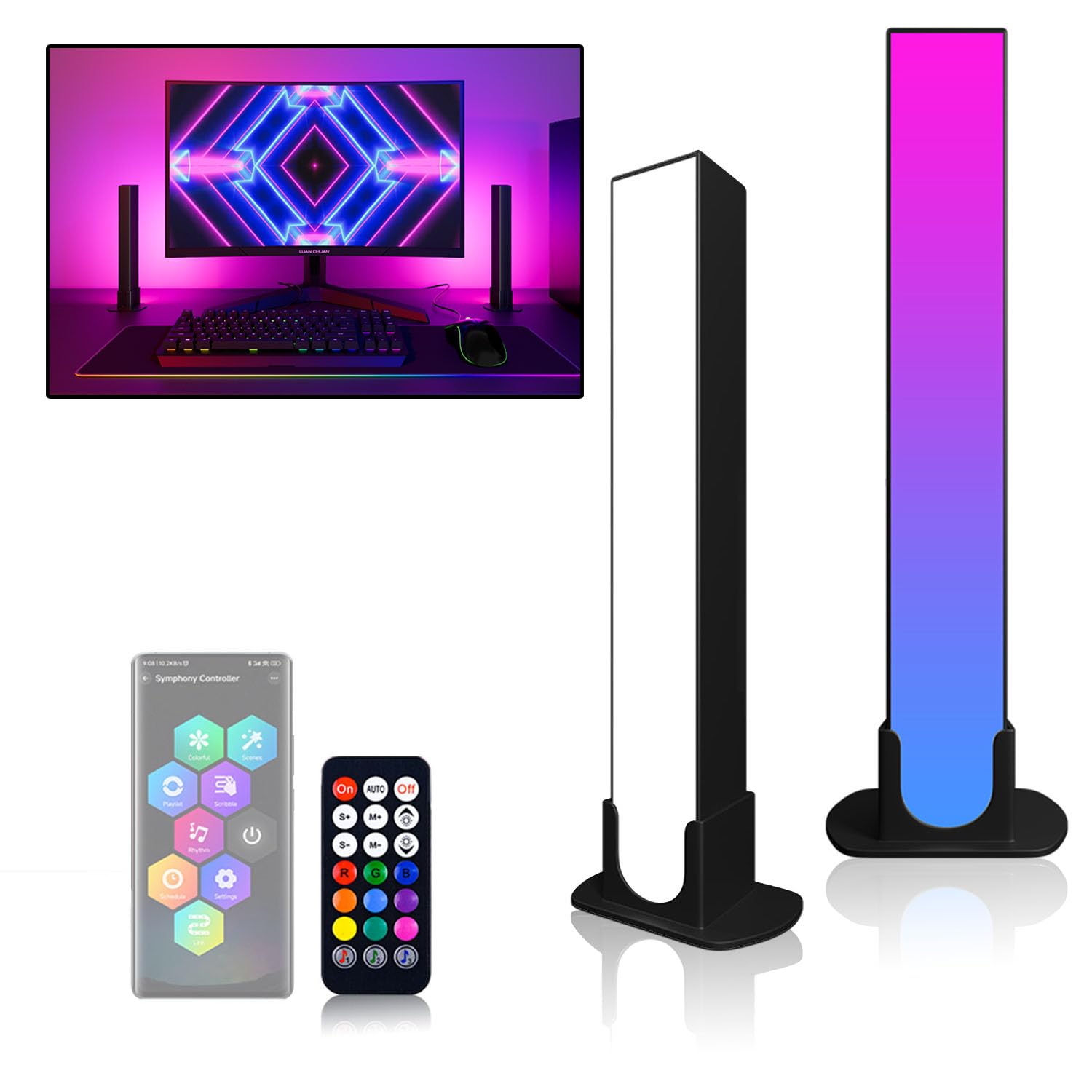 OneWatt Smart Flow Light Bar, RGB LED Lamp with Multiple Light Effects, Ambance Light bar, APP Control, Mood Light, Ambient Lighting for Gaming TV PC Room Decoration Movies
