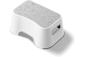 UNCLE WU Kids Step Stool - Lightweight and Easy to Clean - Bathroom Safety Bottom as Potty Training Stool - Slip-Resistant Surface 1 Step Stool for Kids/Adult (Gray White)