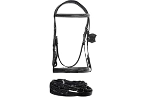 Wonder Care Top Grain Cowhide Leather English Bridle Snaffle Horse Bridle Noseband with Browband Horse Bit Bridle Stiched Ful