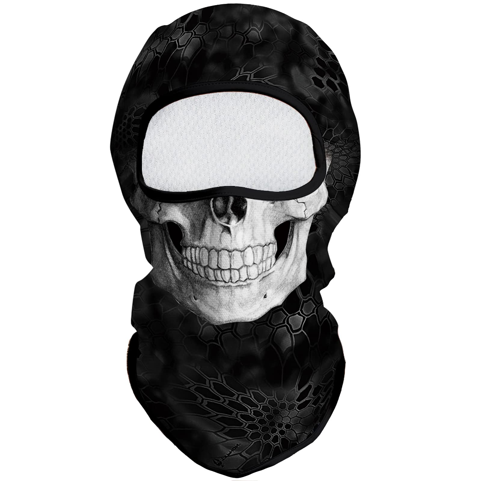 Eikuni Balaclava Face Mask for Men Women Lightweight for Cycling Ski Hunting Fishing (Skull White Face with Teeth)