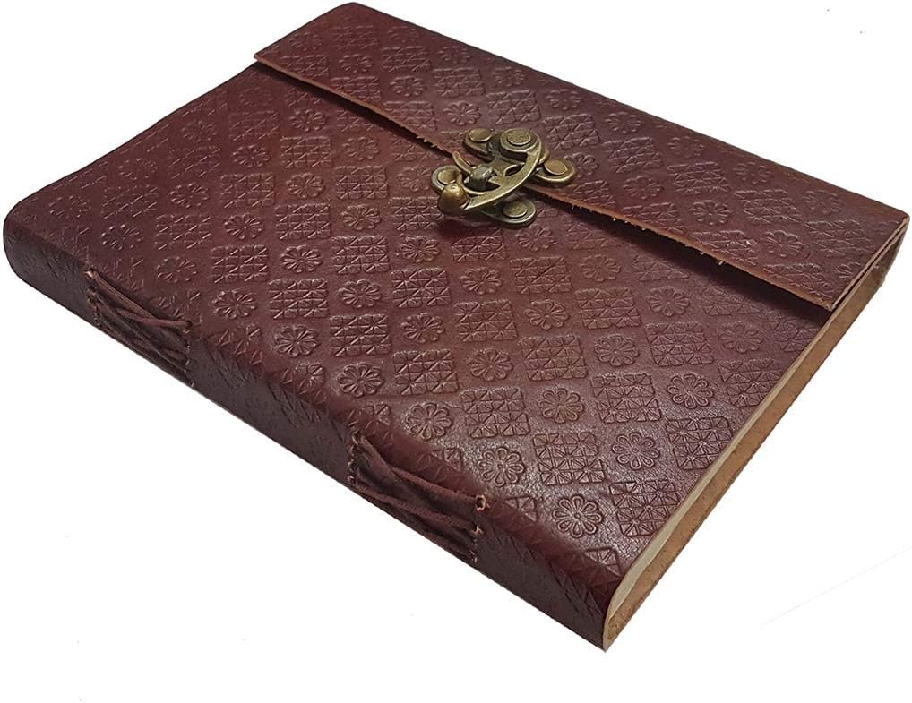 jaipri Lock Design Leather Journal Notebook - Handmade Leather Bound Daily Notepad For Men & Women Unlined Paper Medium, Best Gift For Art Sketchbook, Travel Diary & Notebooks To Write (8 X 6) Inches
