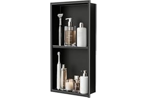 TOLPASSA Real 304 Stainless Steel Shower Niche 12x24in-92° Quick Drain-No Tile Needed-2 Tier-Matte Recessed Wall Niche-Insert Shower Shelf-Built in Cabinet for Bathroom/Kitchen/Living Room/Study Storage