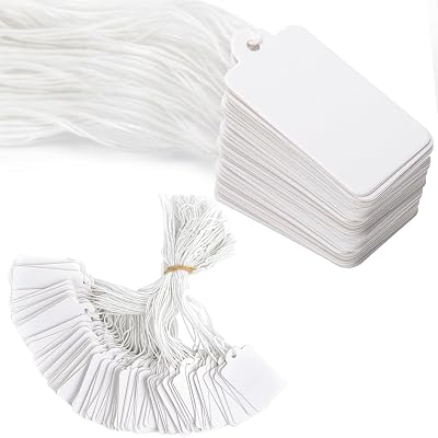 G2PLUS 500Pcs Mini Strung Price Tags 25x45mm White Double Sided with String
