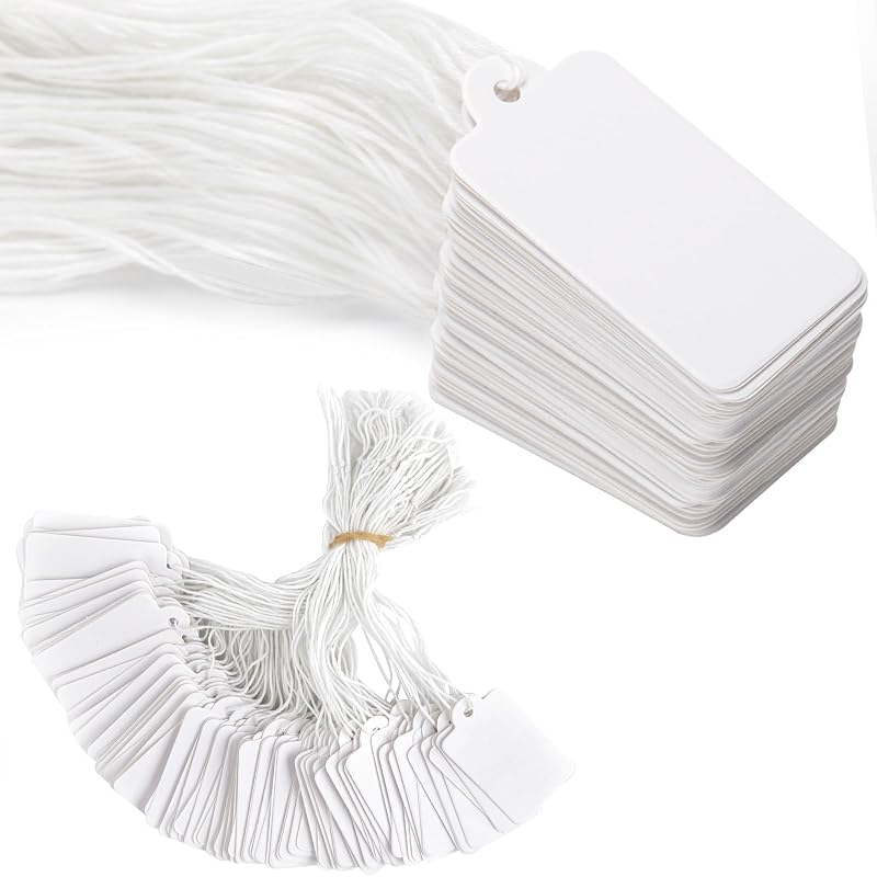 G2PLUS 500Pcs Mini Strung Price Tags 25x45mm White Double Sided with String