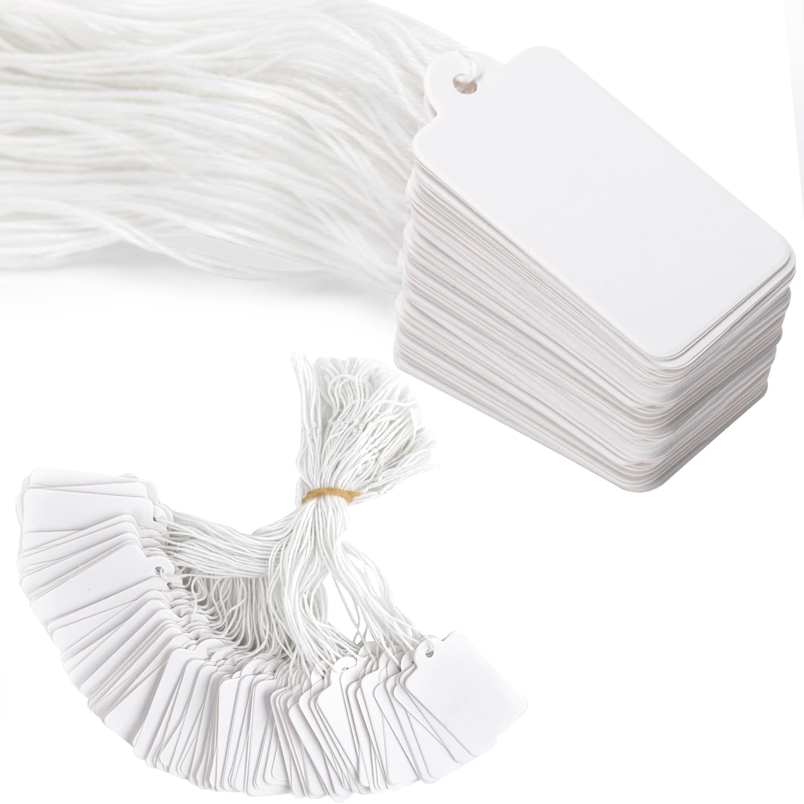 G2PLUS 500PCS Mini Strung Price Tags - White String Pricemarker Labels, 25x45mm Tie-on Paper Tags for Jewelry, Clothing Display - Blank Gift Marking Labels With String