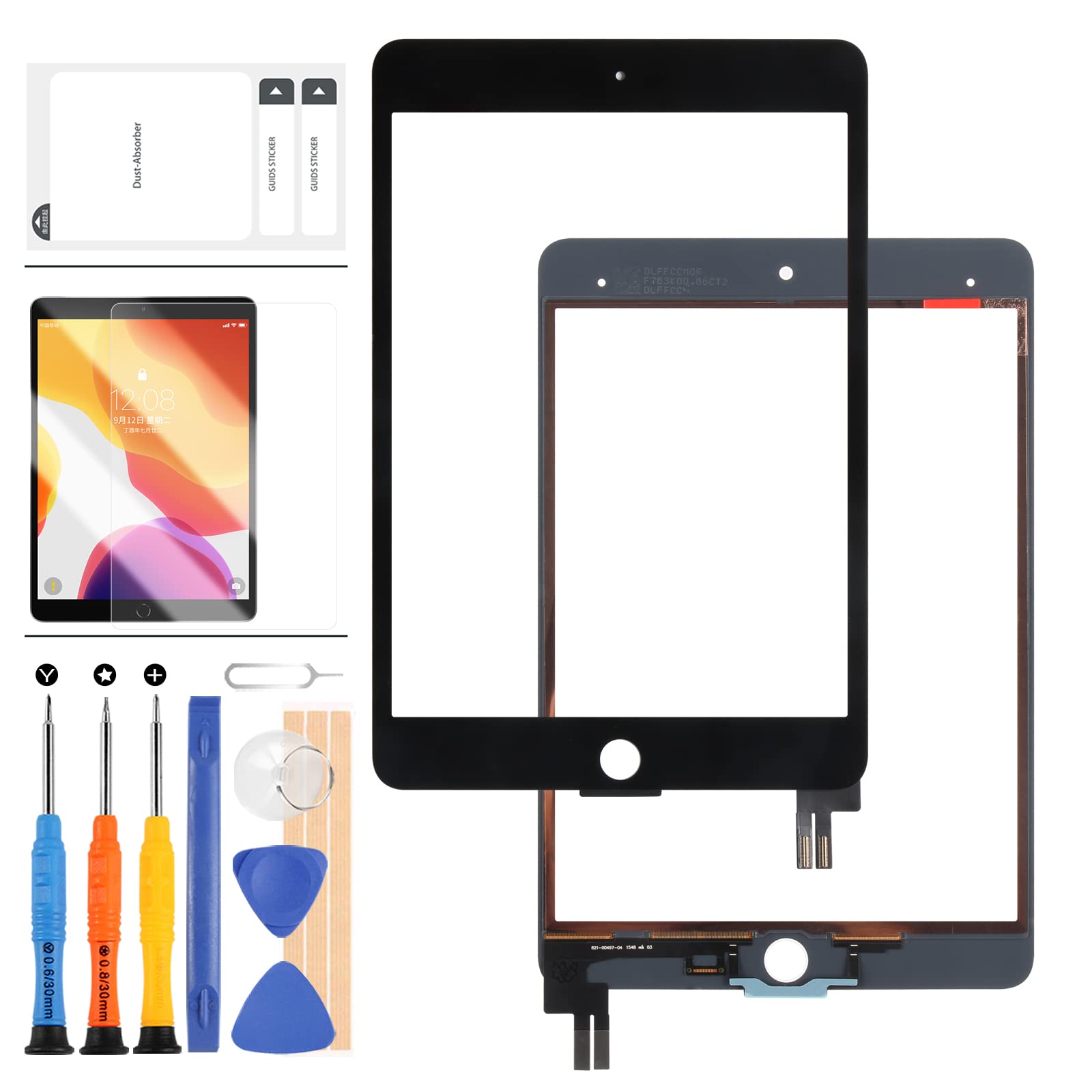 LADYSON Touch Screen Digitizer for iPad Mini 5 5th Generation 2019 A2124 A2125 A2126 A2133 7.9" Front Glass Replacement,with Tool Repair Kits + Screen Protector (Black)