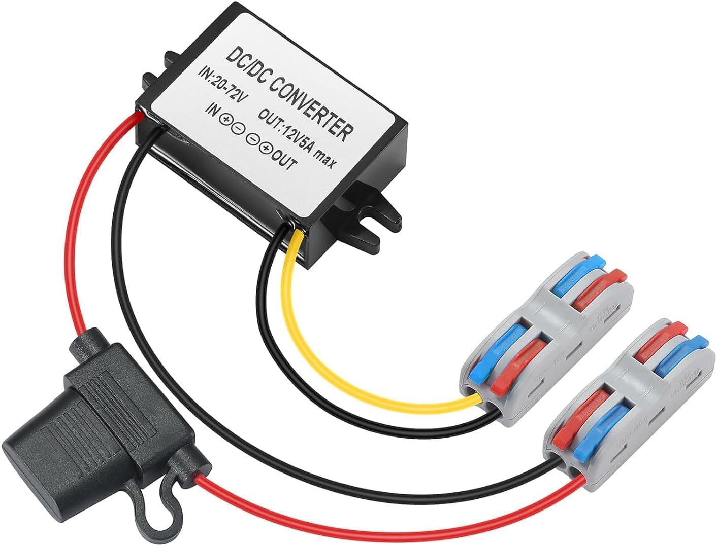 YABOANG DC Buck Converter 20V-72V to 12V, DC Voltage Converter 24V/36V/48V/60V/72V to 5A 60W MAX, 20V-72V to 12V 5A Step Down Power Transformer Module for Automotive, Trucks, Instruments