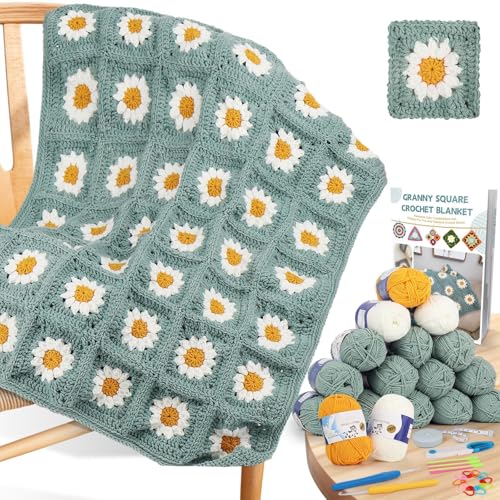 Coopay Crochet Kit for Beginners, Crochet Starter Kit for Blanket, Granny Squares Video Instructions, Easy to Learn Knitting for Beginner