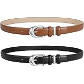 2 Pack Women Leather Belts for Jeans Dress Fashion Ladies Belt with Gold Silver Buckle