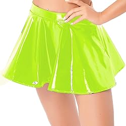 zdhoor Women's PVC Leather Wet Look Flared Pleated