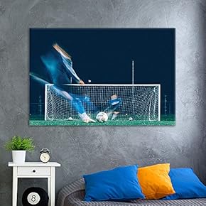 Canvas Wall Art Sports Theme - Soccer Players on The Field - Giclee Print Gallery Wrap Modern Home Art Ready to Hang - 12x18 inches