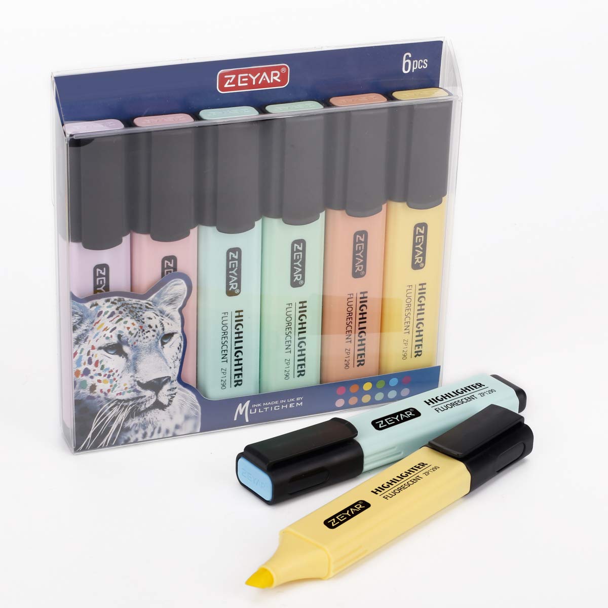 ZEYAR Highlighter, Pastel Colors Chisel Tip Marker Pen, AP Certified, Assorted Colors, Water Based, Quick Dry (6 Macaron Colors)